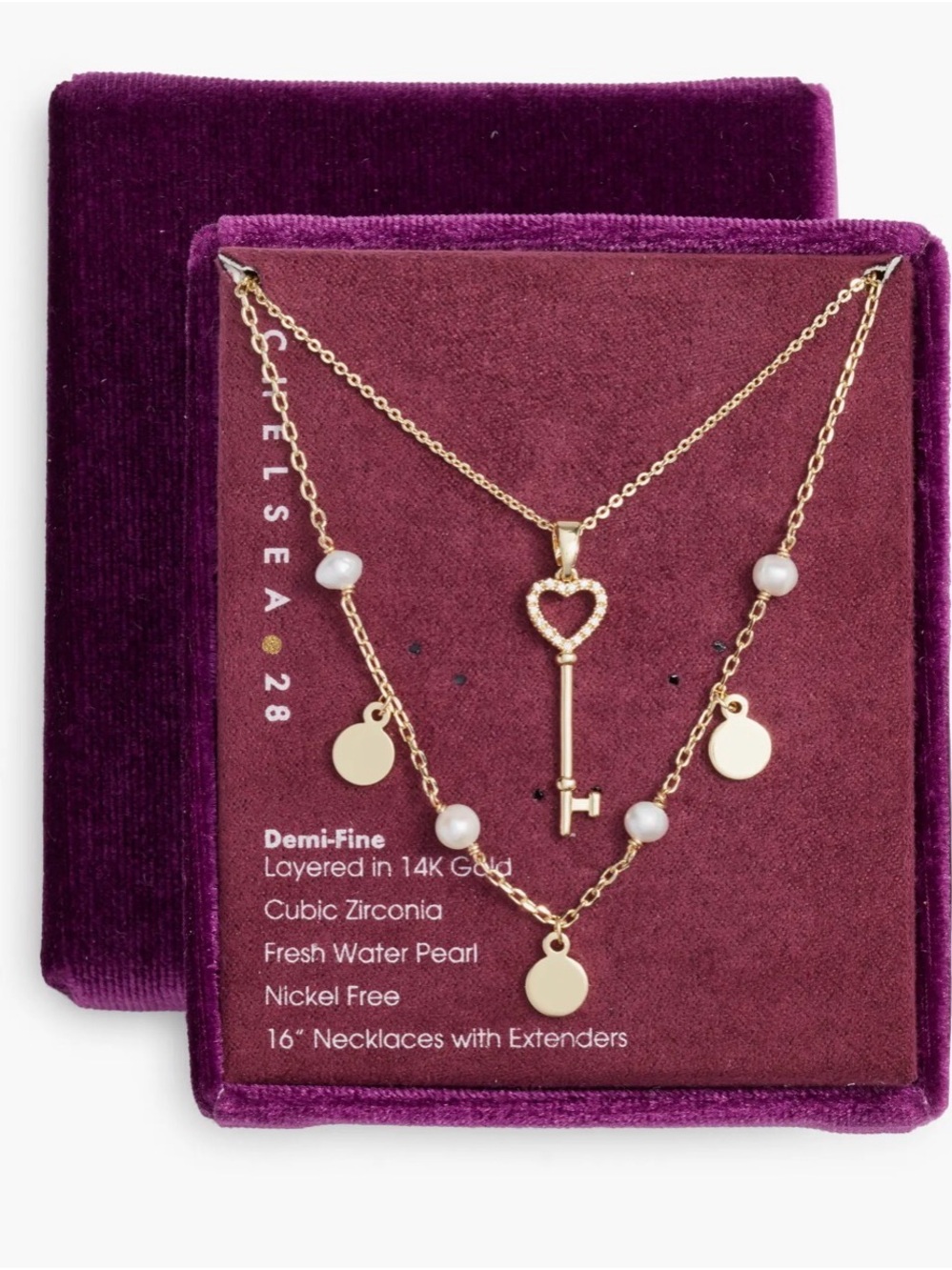 Chelsea 28 by Nordstroms Gold Heart Key Layered Necklace Set - Gold
